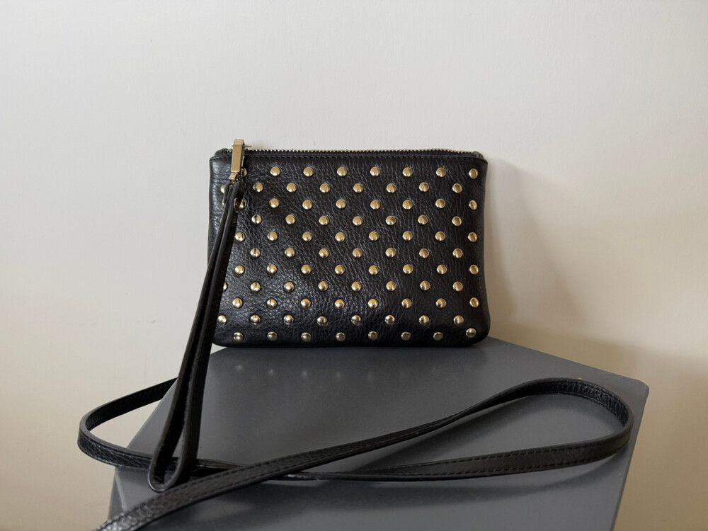 Black Gold Studded Leather Evening Bag
