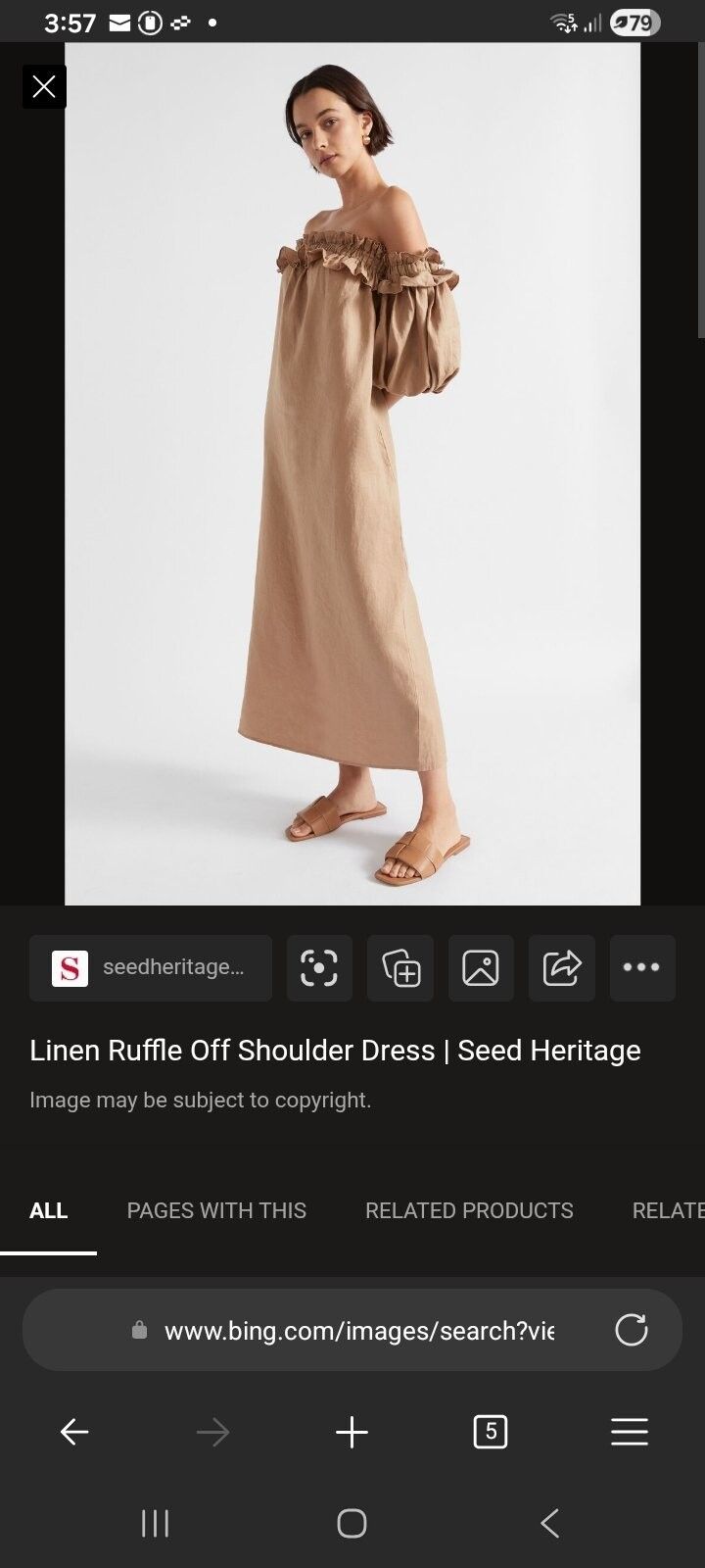 Linen ruffle off shoulder dress