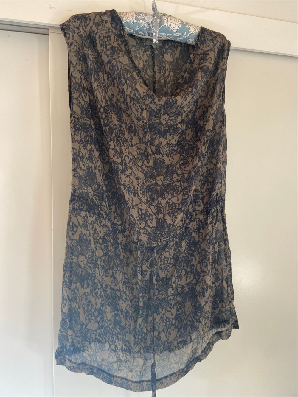 Storm Blue and Beige Floral Sleeveless Tunic