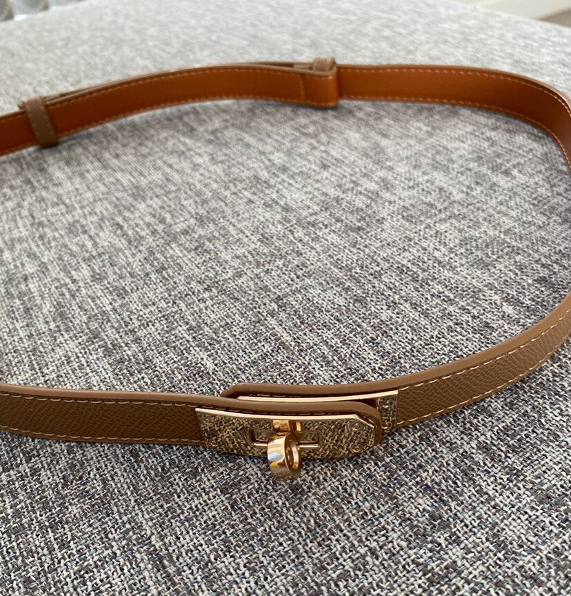 Kelly Brown Leather Belt With Gold Buckle