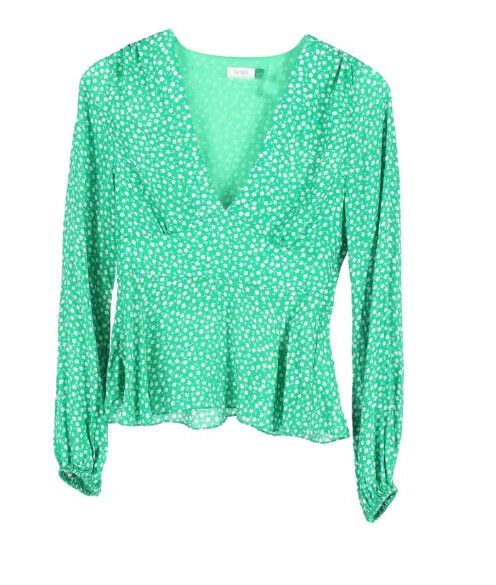 Rixo Kikki Retro Micro Floral Top in Green Viscose