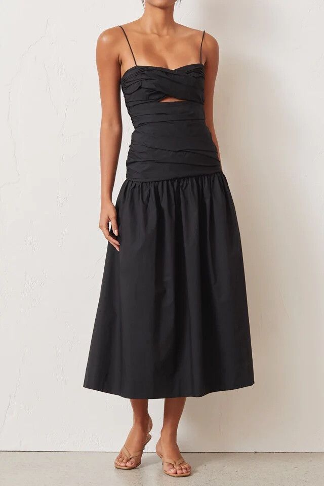 alc renzo pleated midi dress A.L.C. Renzo Sleeveless Pleated Midi Dress Black Size 0 NEW – Celebrity  Owned