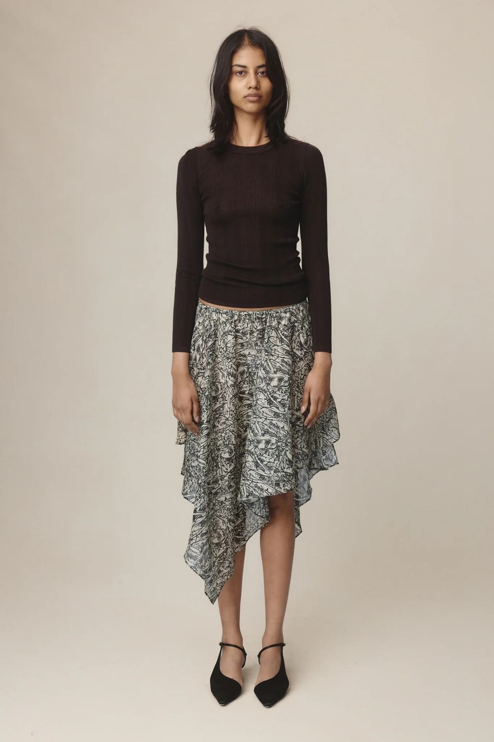Black And White Printed Asymmetric Skirt