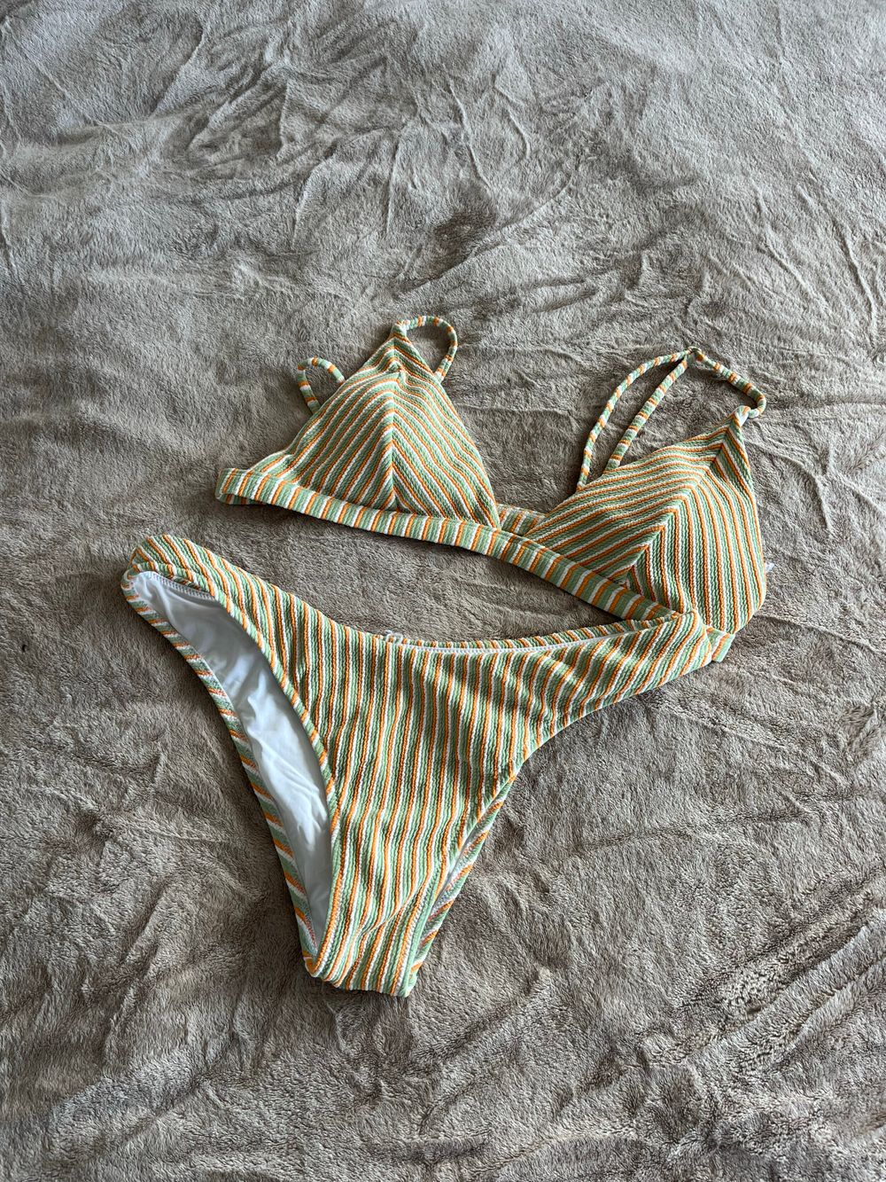 Rhythm Green Orange And White Striped Bikini Set