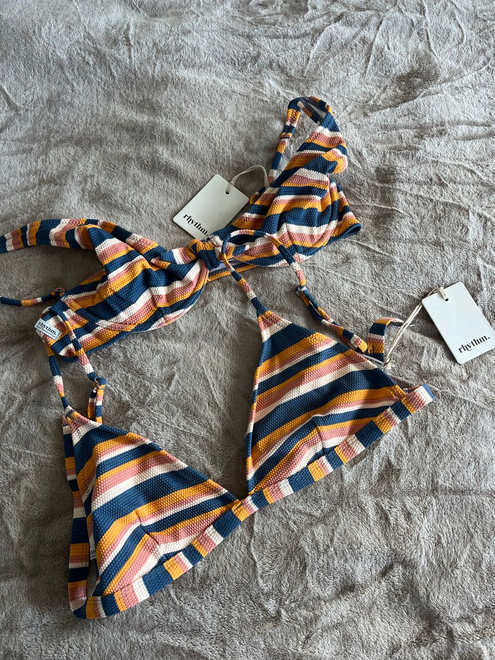 Rhythm Multicoloured Striped Bikini tops x2