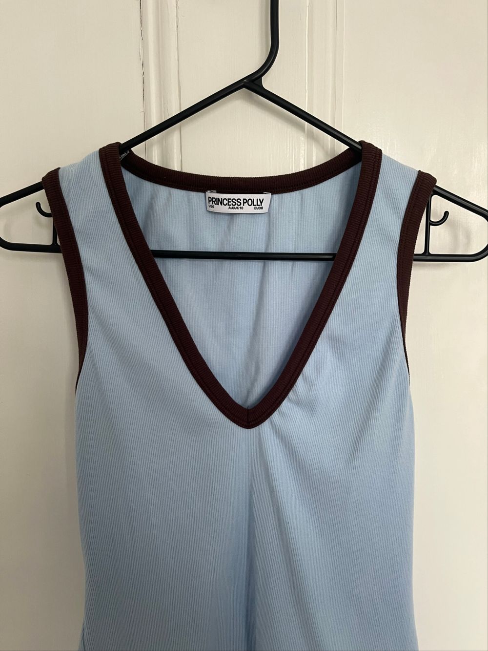Princess Polly Blue and Brown Ribbed Tank Top