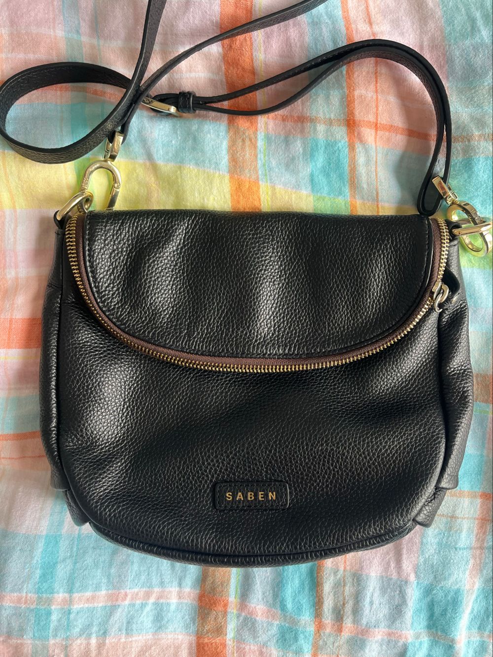 Saben Black Leather Crossbody Bag
