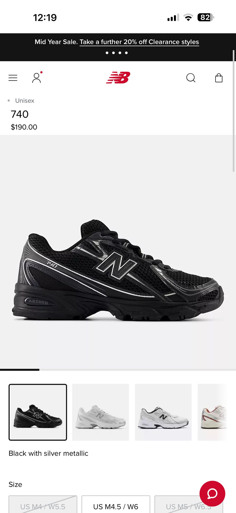 Unisex 740 Sneaker - Black & Silver