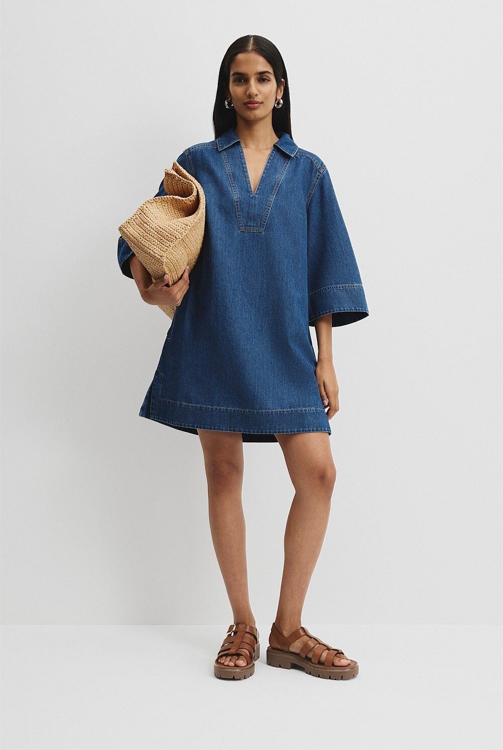 Brand new chambry pop over dress