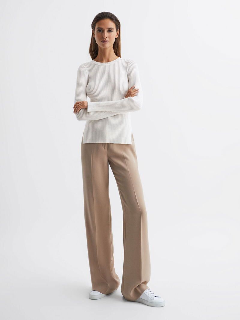 REISS  Elle Slim Fit Ribbed Crew Neck Split Sleeve Jumper