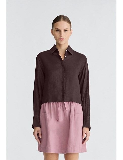 Jac + Jack brown linen shirt in size M.