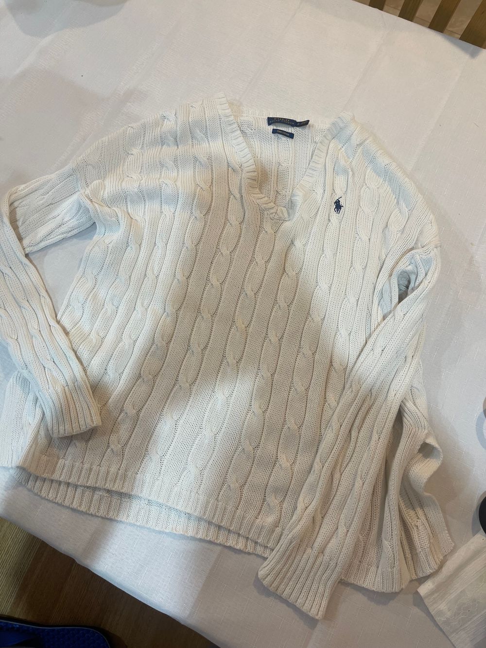 Polo Ralph Lauren white v-neck cable knit jumper