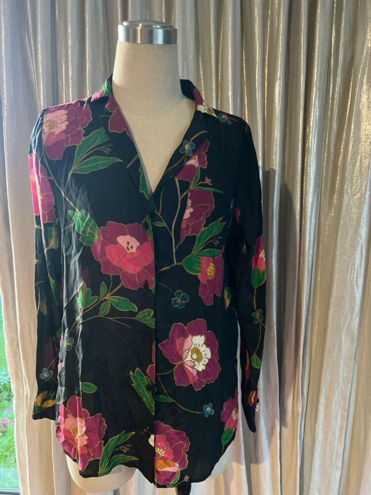 Sezane Black Floral Silk shirt