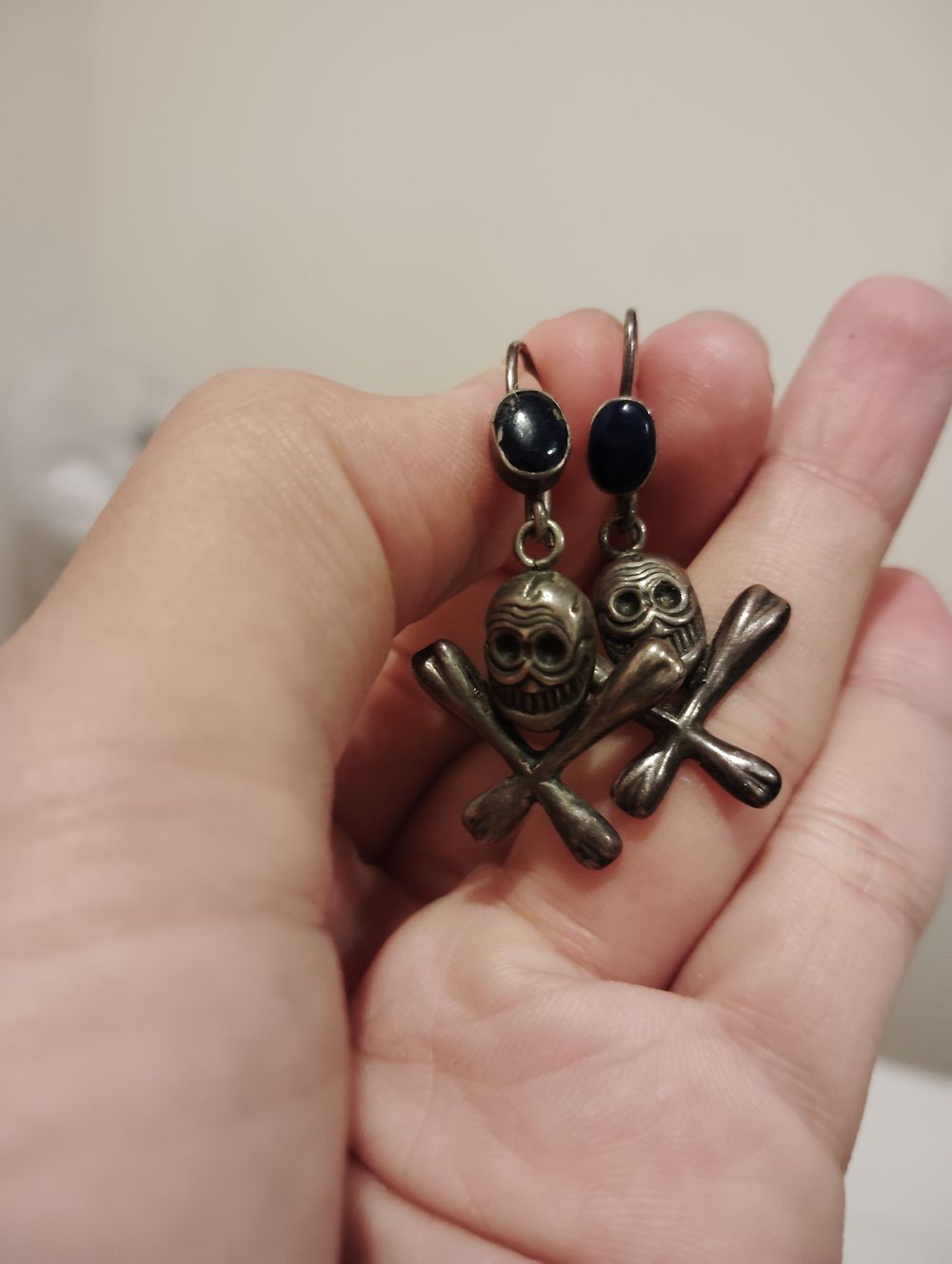 925 Silver and lapis lazuli skull and crossbow earrings