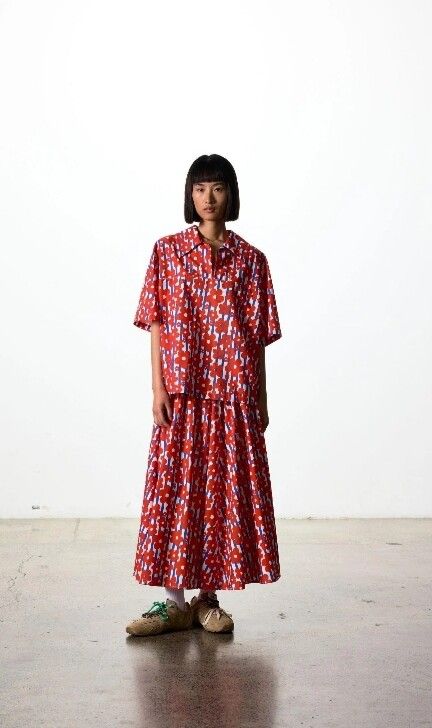 A line poppy print skirt