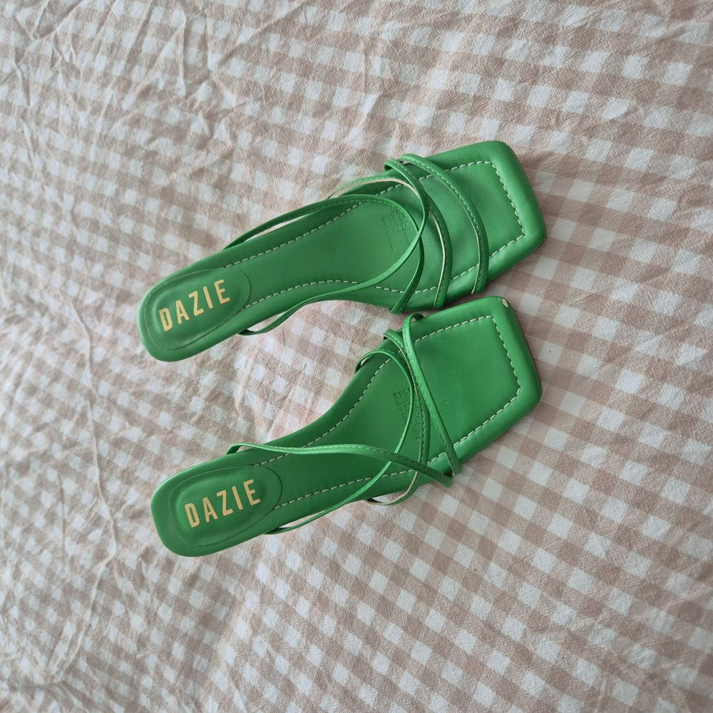 Green square toe heels