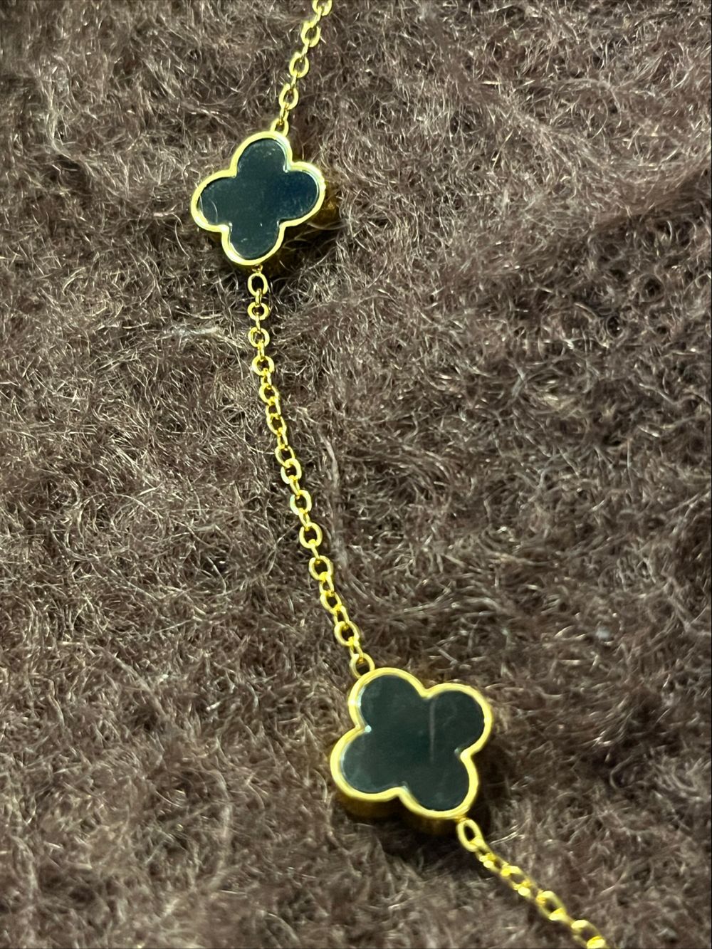 Gold Tone Black Clover Necklace