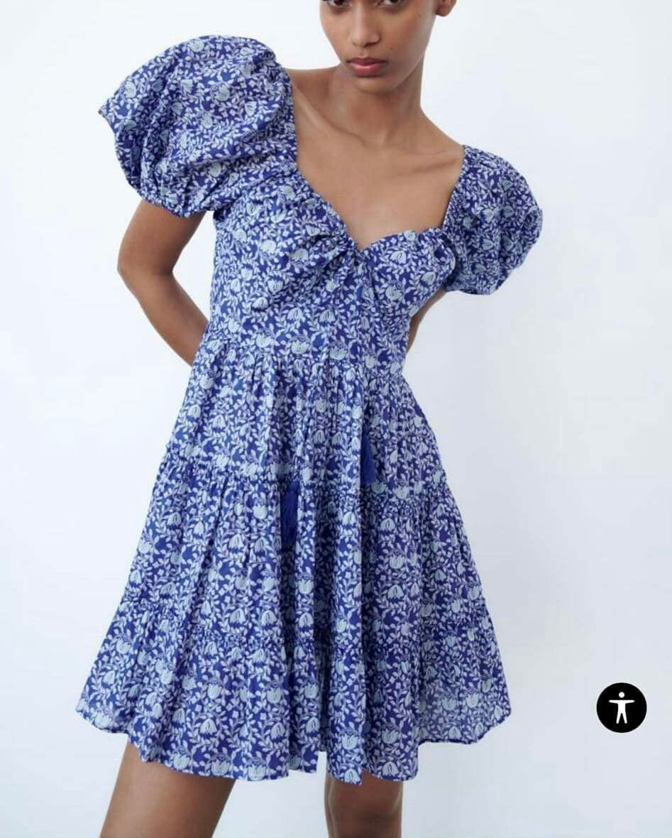 blue summer dress zara Blue Summer Beach Dress with Jellyfish Print main image 0