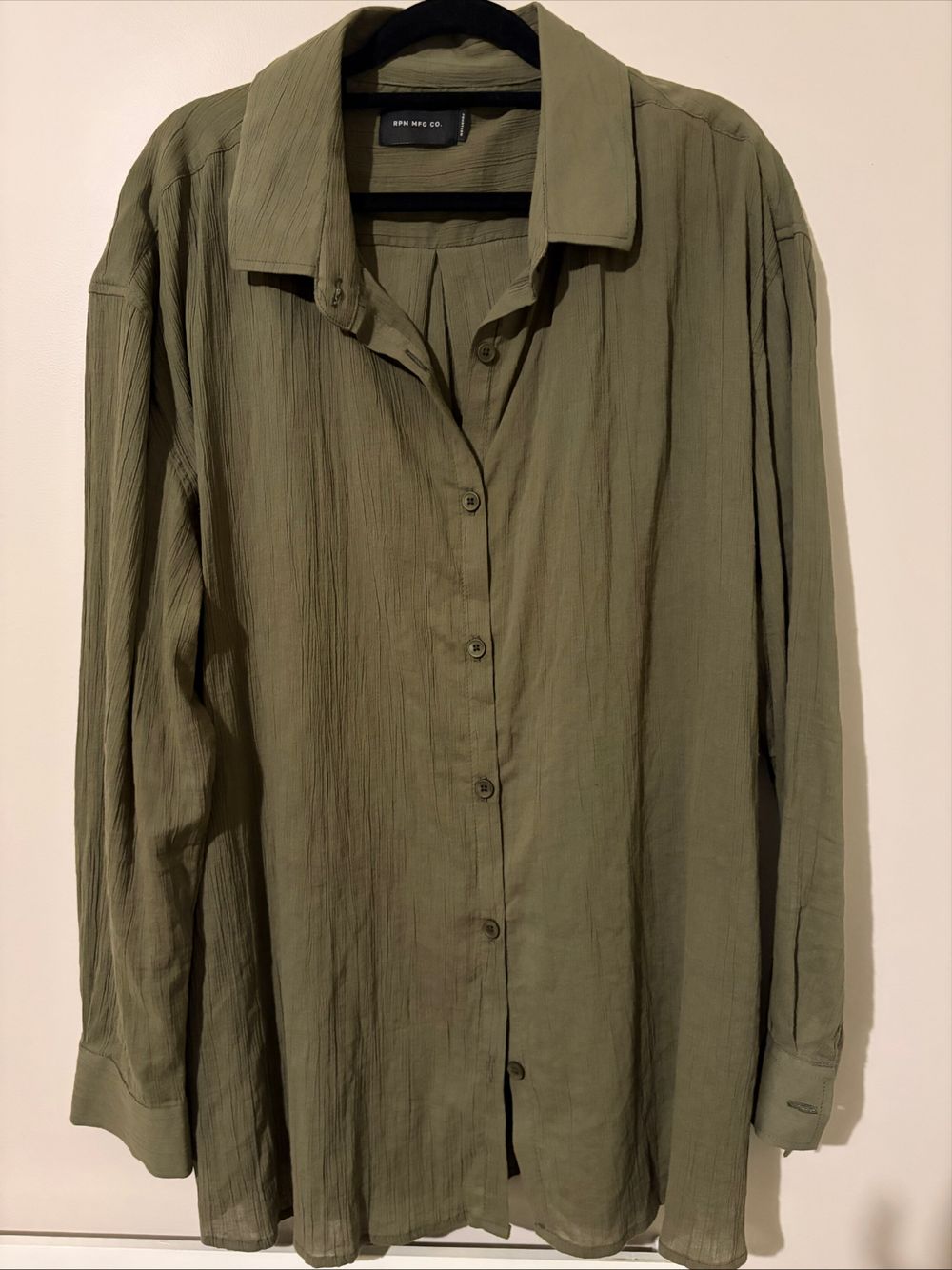 RPM MFG CO. Green Crinkle Shirt