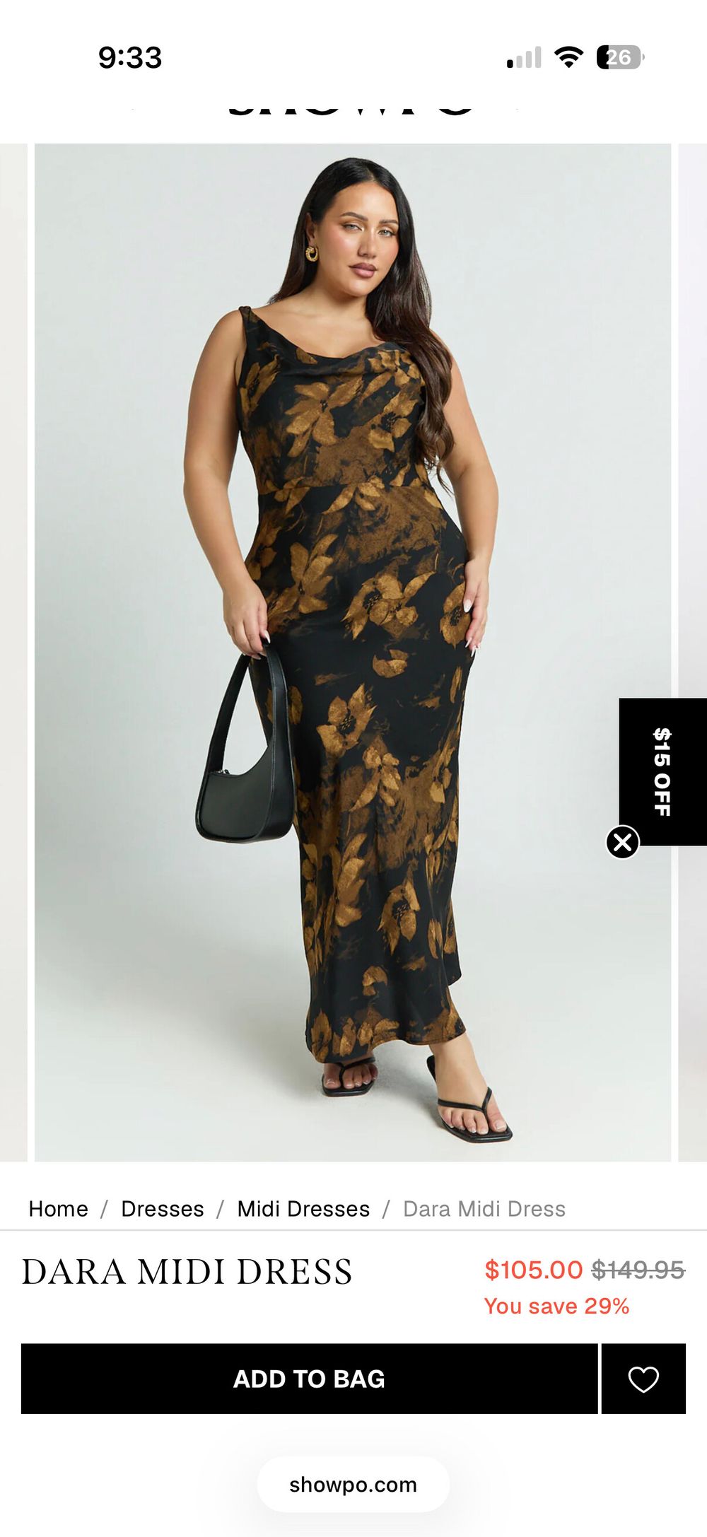 Showpo Black Gold Floral Midi Dress