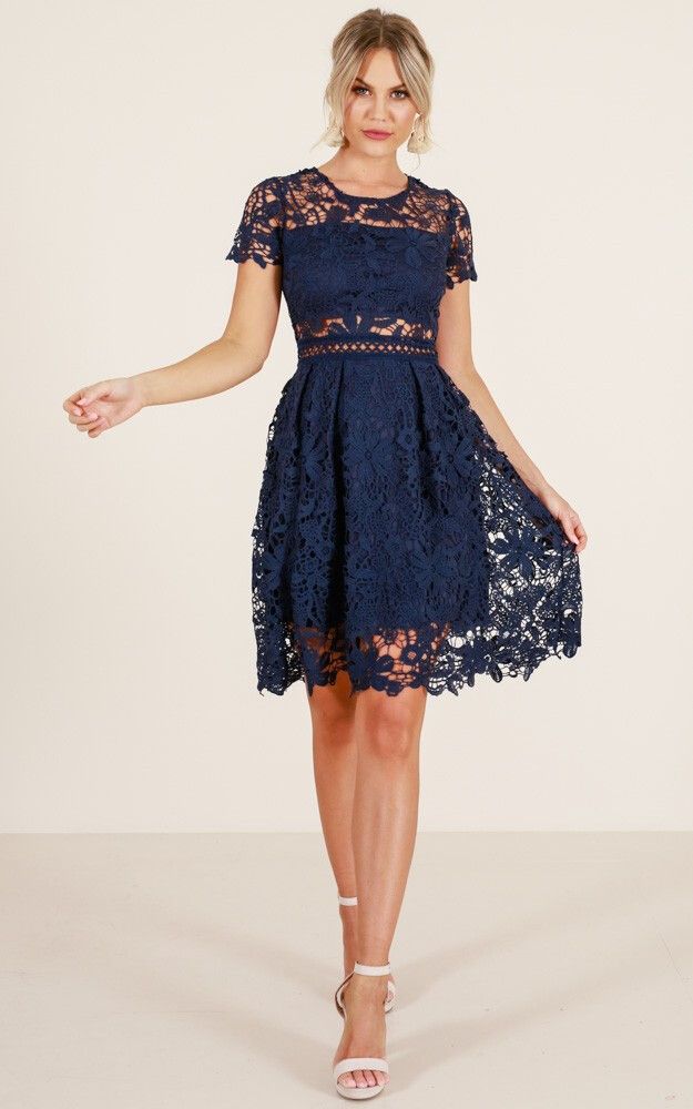 Showpo - Sunday Love Dress in Navy Crochet on Designer Wardrobe