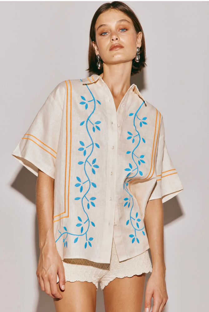 Vrg Grl Cream Blue Floral Shirt