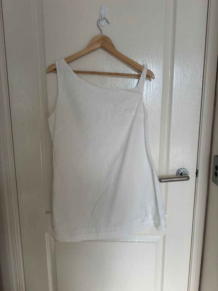 knee length dresses for ladies Verlaine White Linen Blend Maxi Dress