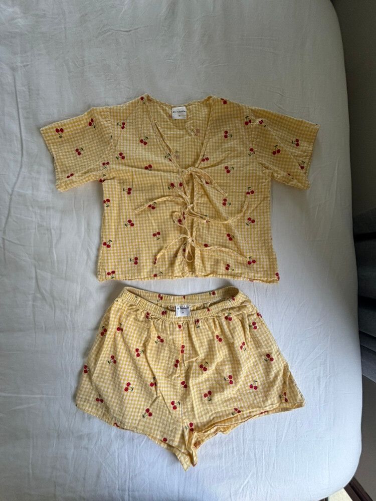 “By Frankie” Yellow Gingham and Cherry set