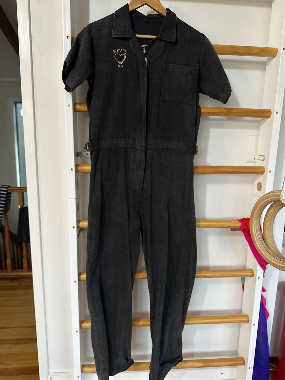 Black Denim Playsuit With Embroidery