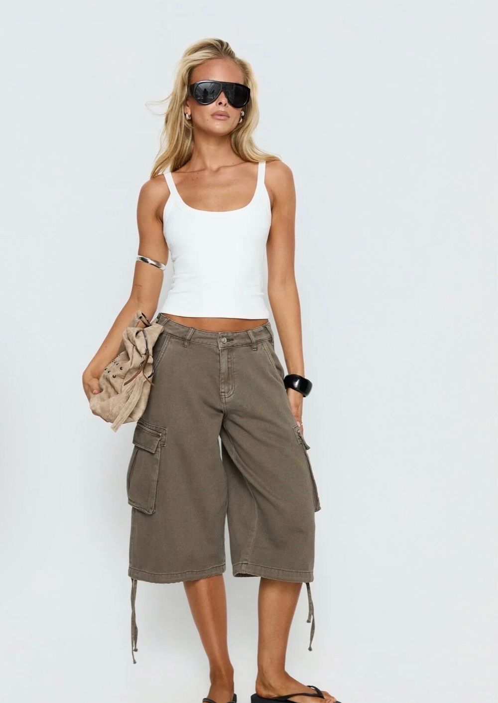Hudsen Longline Cargo Shorts – Khaki, AU 8 Petite