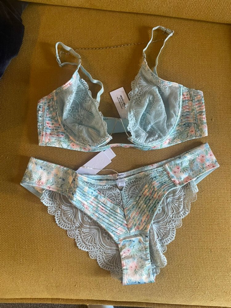 Bydee Blue Floral Lace Lingerie Set
