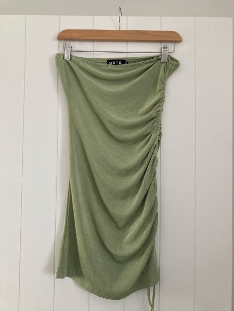 slim fit dress slacks Benia Mini Dress in Drape Sequin Lime Green main image 0
