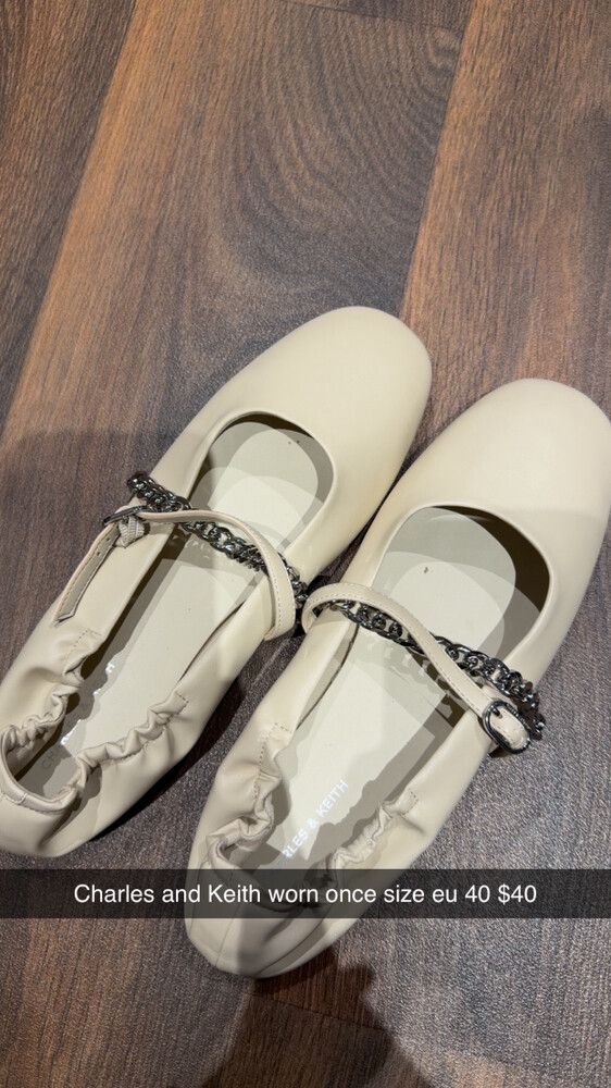 Charles & Keith Cream Chain Mary Janes