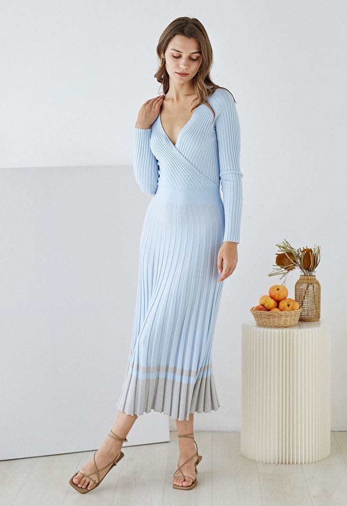 Baby Blue Knit Midi Dress
