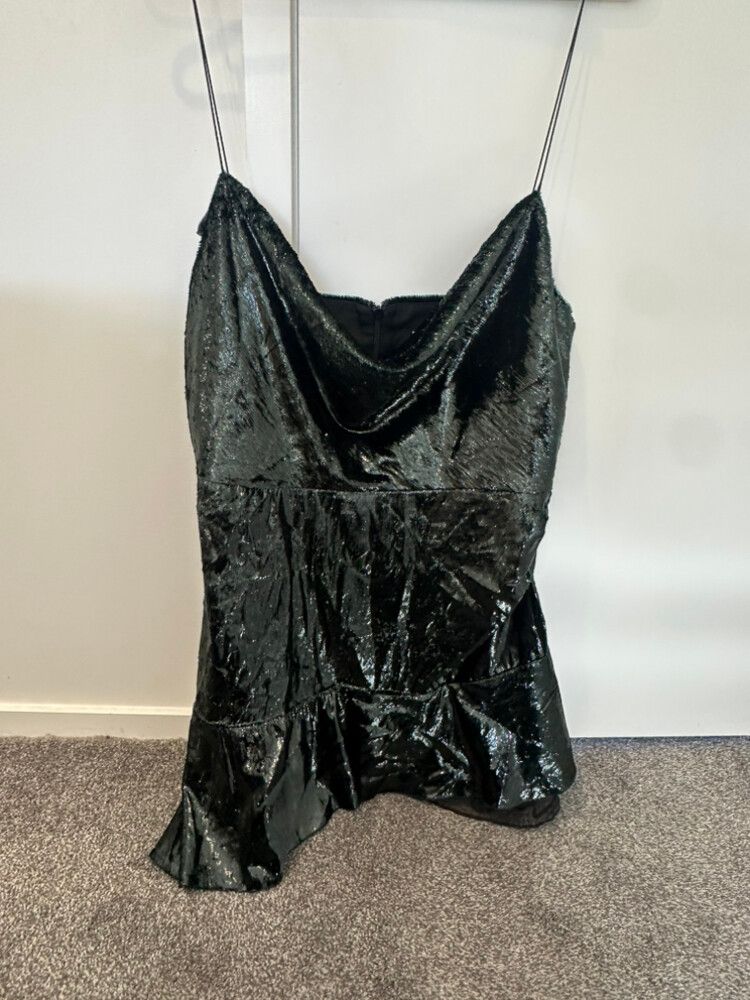 Black Metallic Cowl Neck Mini Dress