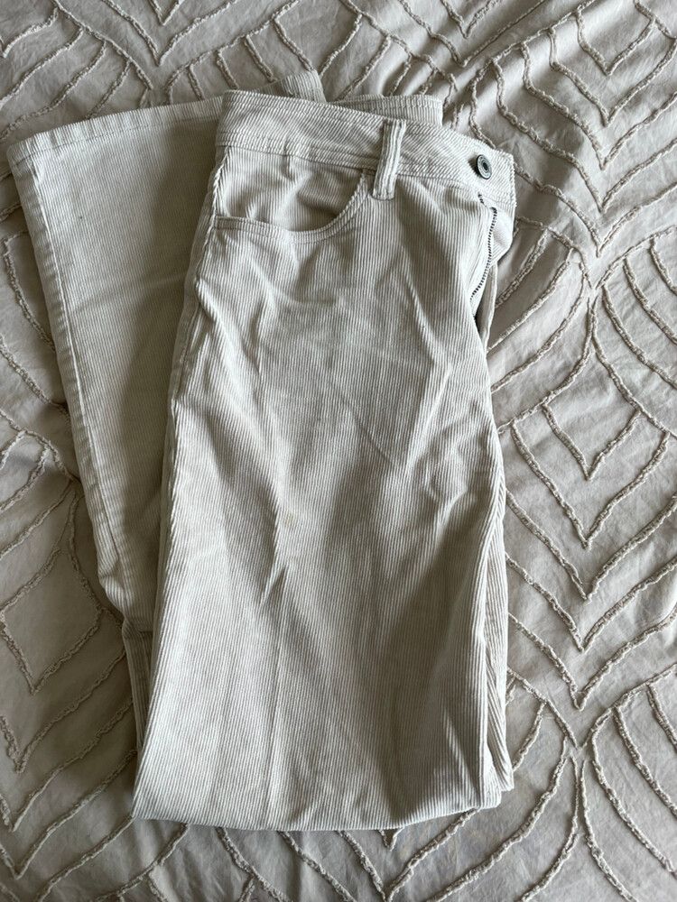 Beige Corduroy Wide Leg Pant