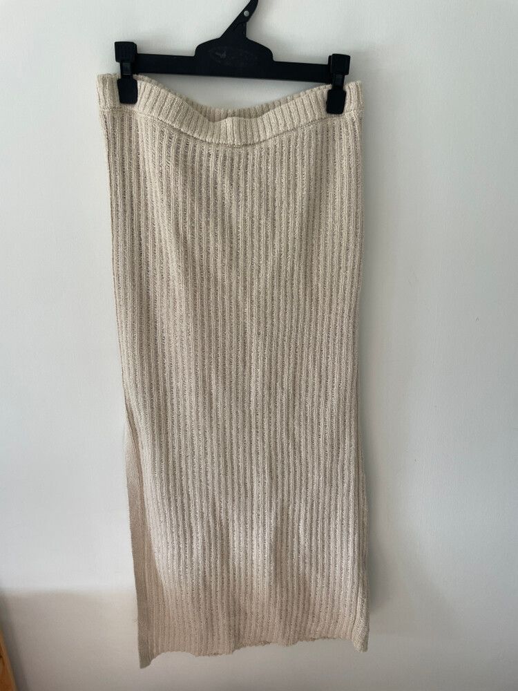 Beige Midi Length Stretchy Skirt