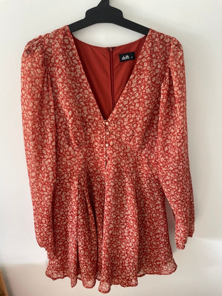 Red Floral Long Sleeve Playsuit