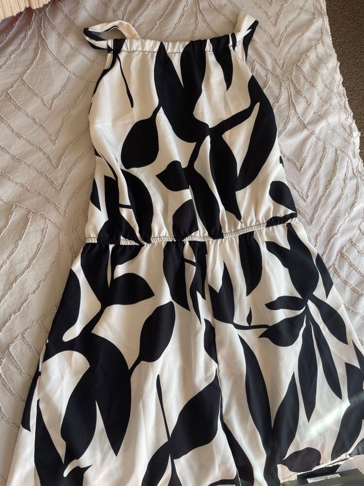 Halter Neck Black And White Print Playsuit