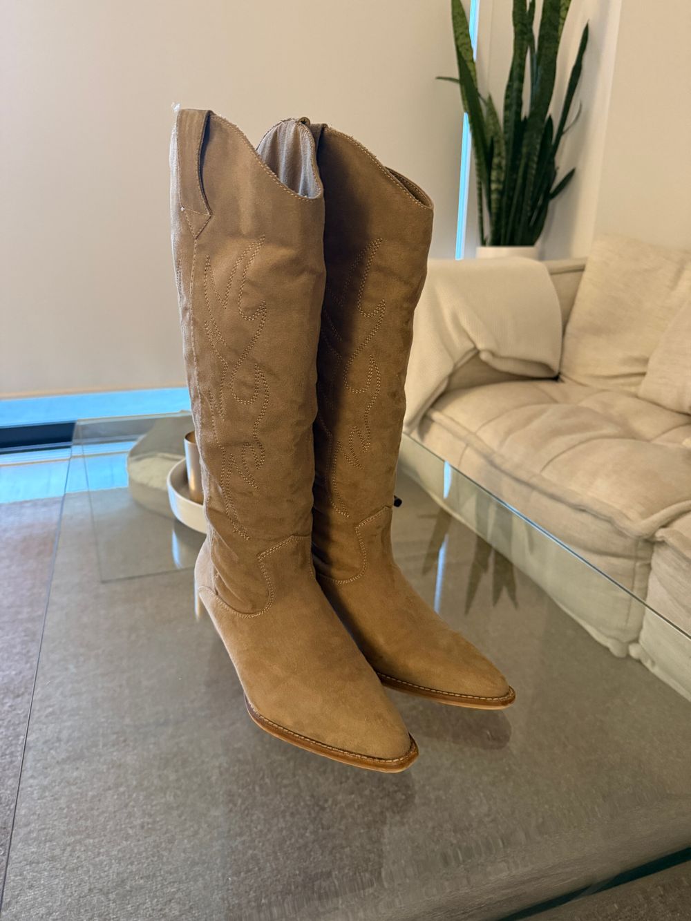 Decjuba Tan Suede Knee-High Boots