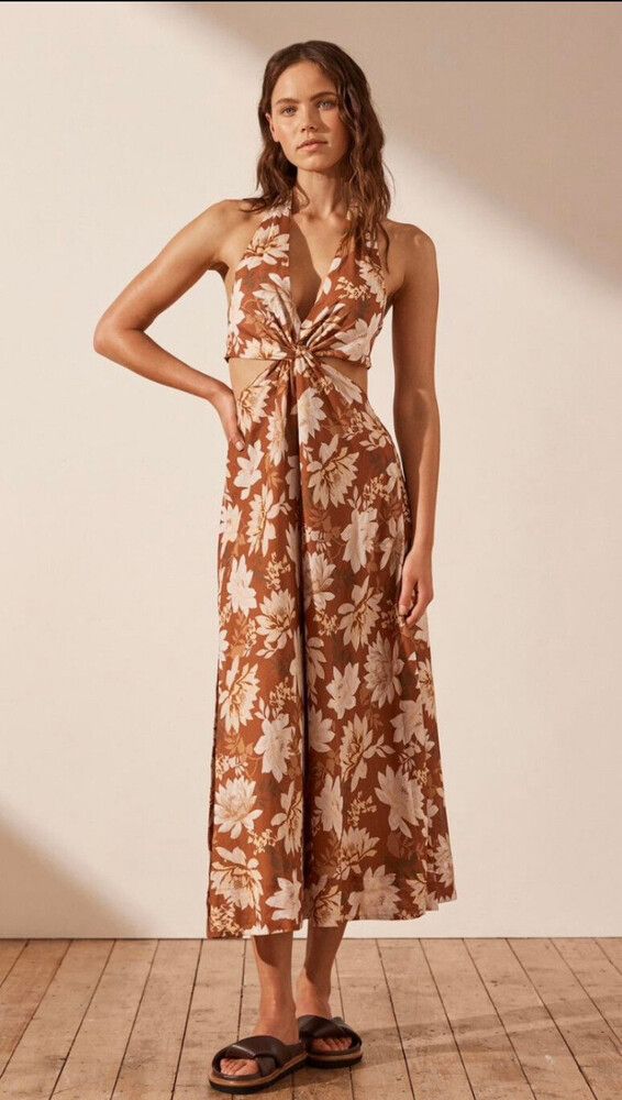 NEGRONI TWIST FRONT HALTER MIDI DRESS