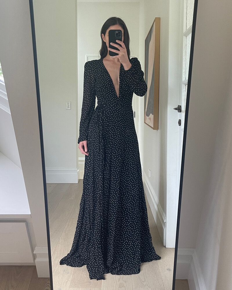chinese dress ladies Reformation Black and White Micro Polkadot Maxi Dress Size UK 12  Sellier