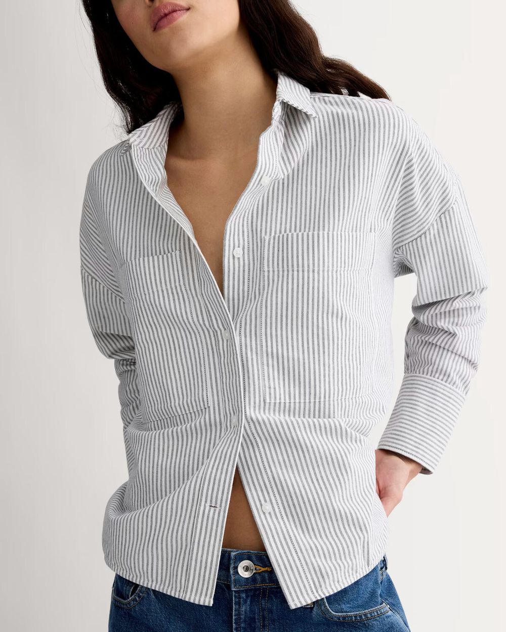 Everlane The Boxy Oxford Black and White Stripe