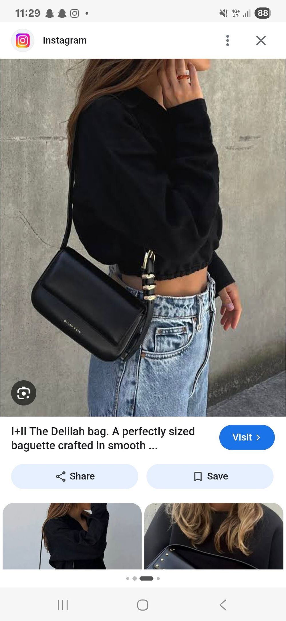 Dylan Kain Black Delilah Baguette Bag