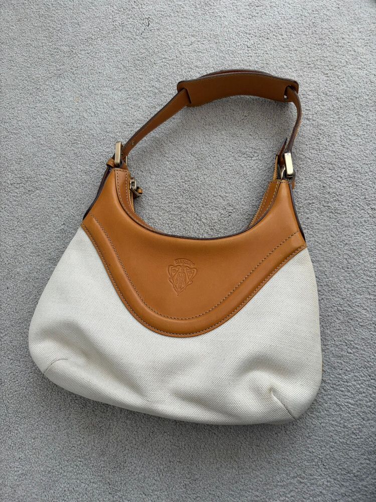 Vintage Gucci Leather and Canvas Handbag