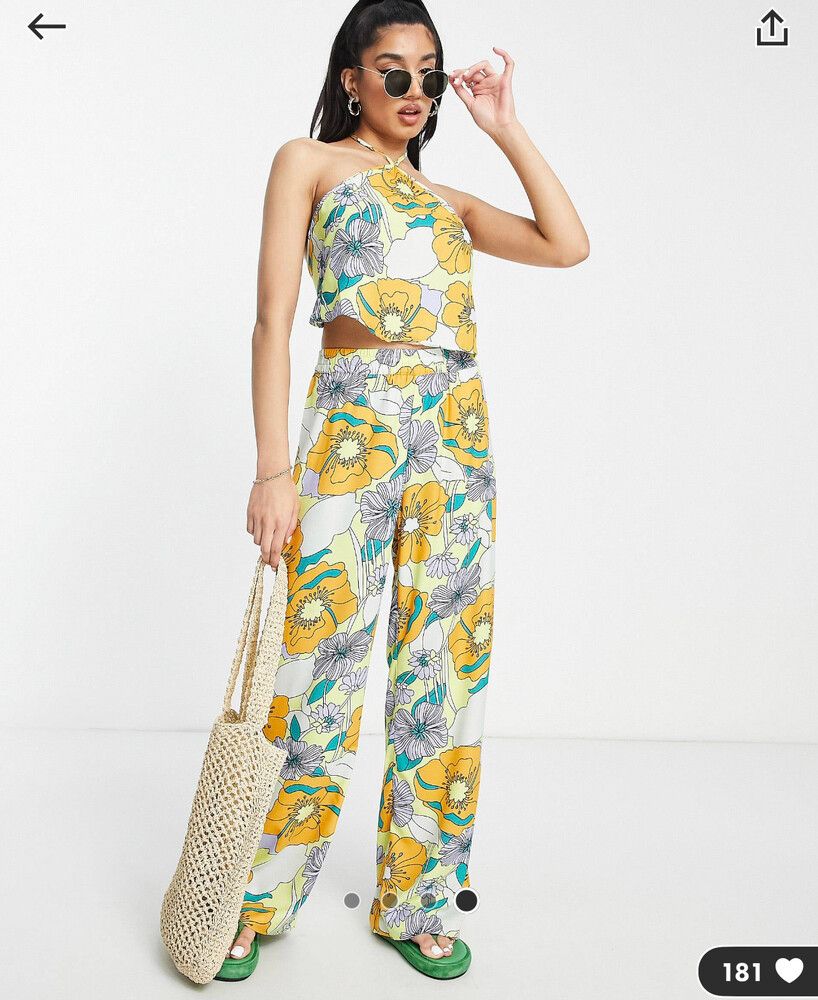 Retro Floral Co-ord With Halter Top, Wide Leg