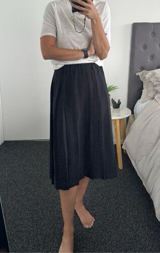 Black, Pleated Midi Skirt