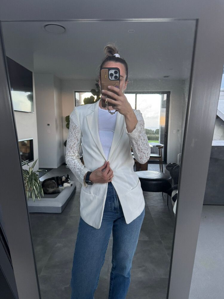 White Blazer Lace Sleeves And Back