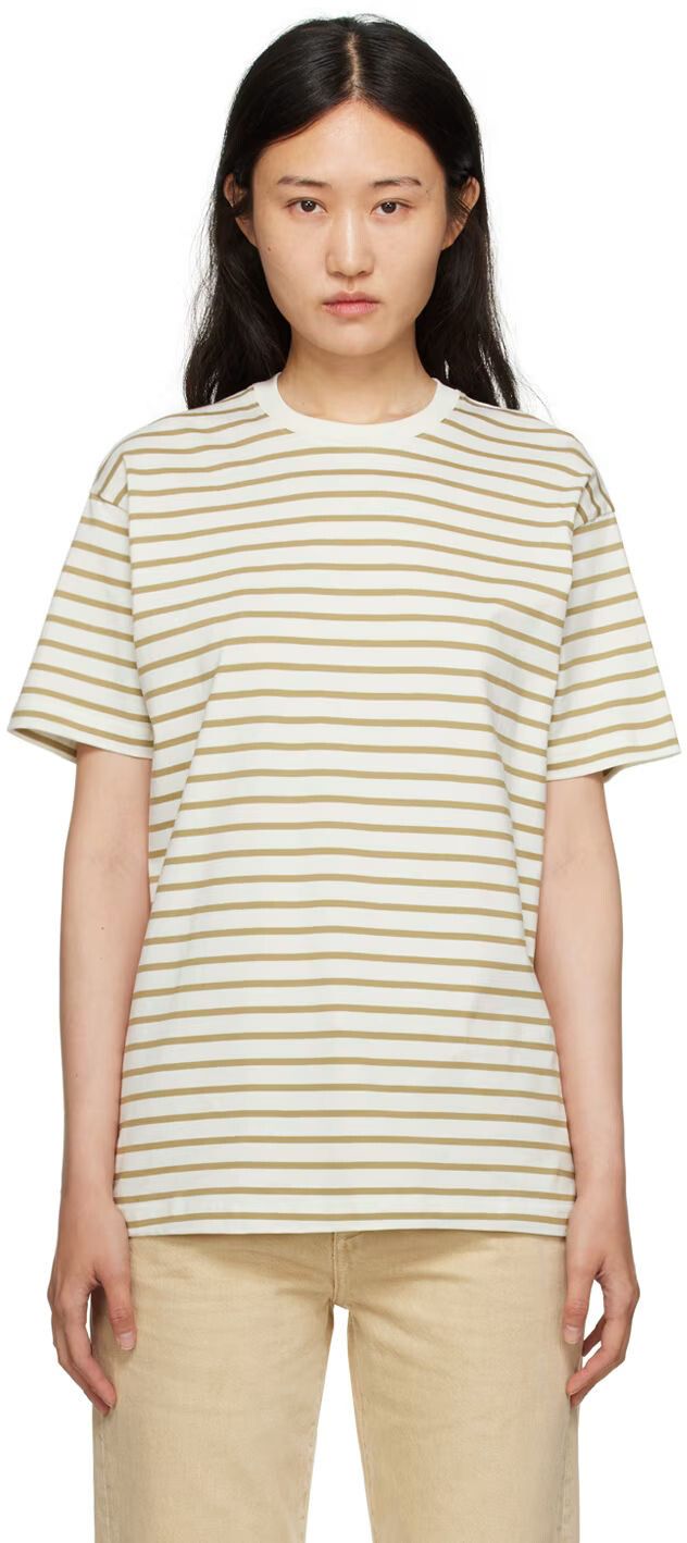 Straight Cotton Tee Camel Stripe