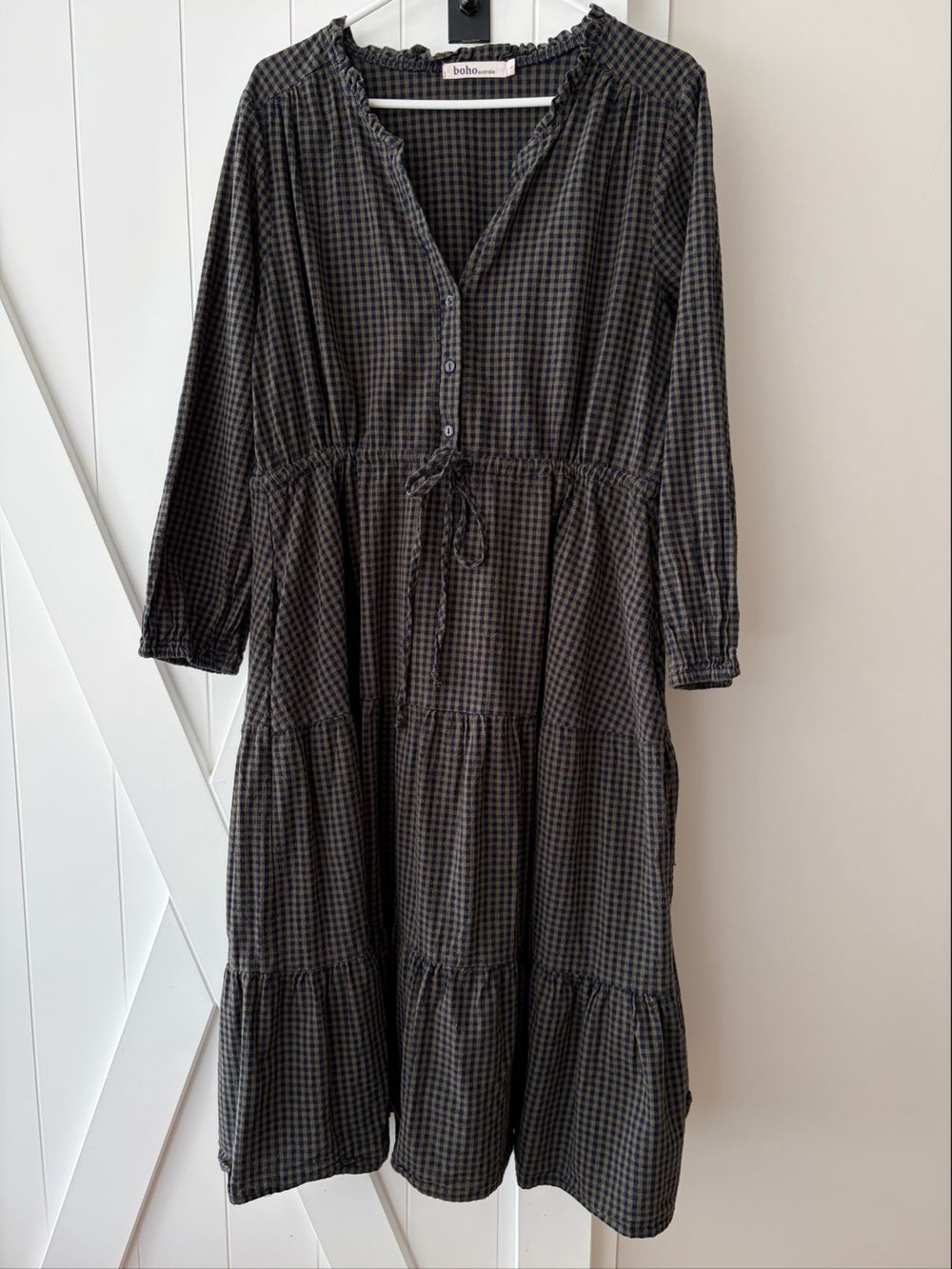Boho Australia Navy Blue and Green Check Dress